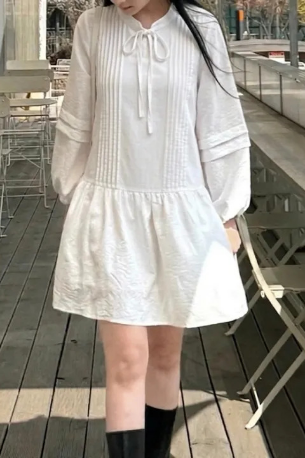 [MD강추/안감O] 프릴 핀턱 미니원피스 긴팔 원피스 데이트룩 하객룩 레이어드 군살커버 캉캉원피스